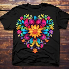 Aufkleber - a t-shirt with a colorful flower design on it. generative ai.
