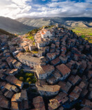 Fototapeta  - Aerial view of Morano Calabro town, a traditional beautiful medieval hilltop village of Italy, Calabria region