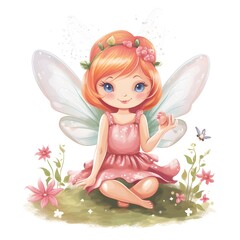 Wall Mural - Enchanted pixie whispers, delightful illustration of colorful fairies with vibrant wings and whispers of flowers