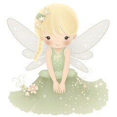Poster - Whimsical pixie paradise, charming clipart of colorful fairies with whimsical wings and pixie paradise