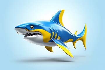 Wall Mural - Cartoon image of a shark on a blue background isolated AI Generative AI