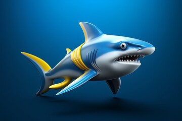 Wall Mural - Cartoon image of a shark on a blue background isolated AI Generative AI