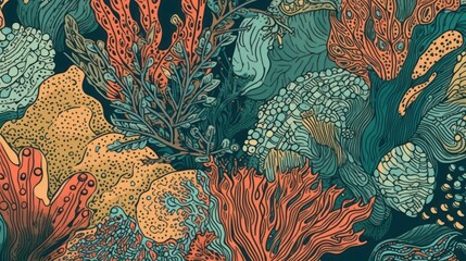 Coral Reef. Ocean Pattern. Coral Reef Pattern. Seamless Corals Pattern. Underwater Life. Made With Generative AI.