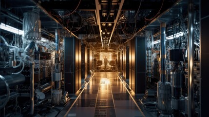 Futuristic laboratory where scientists harness the power of quantum computers, with complex algorithms and quantum entanglement pushing the boundaries of computation