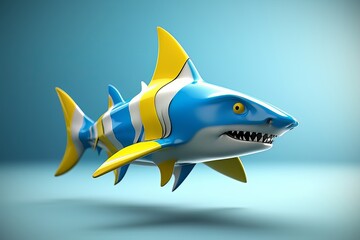 Wall Mural - Cartoon image of a shark on a blue background isolated AI Generative AI