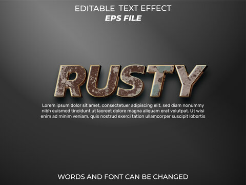 rusty text effect, font editable, typography, 3d text. vector template