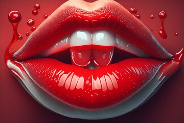 Wall Mural - Big fat lips, close up. plump glossy lips