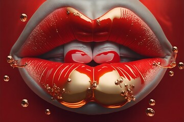 Wall Mural - Big fat lips, close up. plump glossy lips