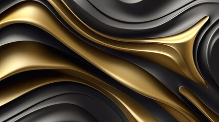 Aufkleber - An artistic black and gold background with flowing waves and curves. Generative ai