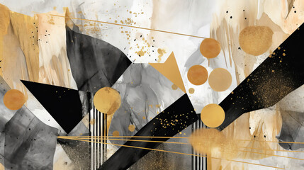 Poster - An abstract painting with golden and black shapes. Generative ai