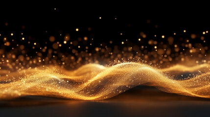 Aufkleber - A golden wave of light on a black background. Generative ai