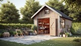 Fototapeta  - Wooden shed in the garden, Generative AI