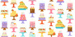 Birthday cakes celebration desserts cartoon seamless pattern. Party delicious cupcake sweet bakery boundless background. Holiday decoration cake abstract ornament pastries endless print texture vector