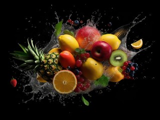 Fruit splash in the air. Generative AI