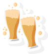 Beer In Glasses Sticker Vector Illustration