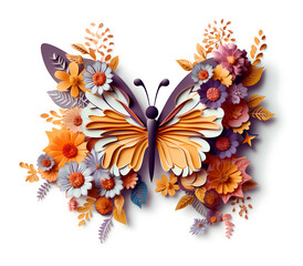 Wall Mural - Paper quilling art of a butterfly. Sheet cut illustration with intricate detail. Generative AI.