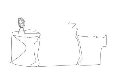 Poster - Self drawing animation of single line draw astronaut jumping over cliff to reach target. Success move while taking risk in cosmic expedition. Cosmic galaxy space. Continuous line. Full length animated