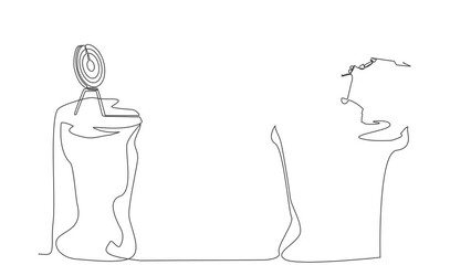 Poster - Animated self drawing of continuous line draw astronaut standing on peak of cliff targeting dartboard with big arrow. Spaceman aim space exploration. Cosmonaut outer. Full length single line animation