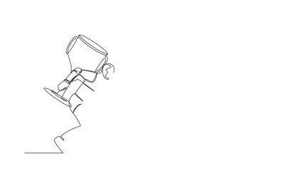 Poster - Animated self drawing of continuous line draw robot carrying huge trophy on back. Heavy burden of tech business. Robotic artificial intelligence. Technology industry. Full length one line animation
