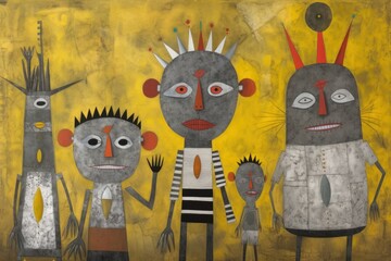 Wall Mural - Portrait painting of funny characters representing cultural and generation differences, generative ai illustration