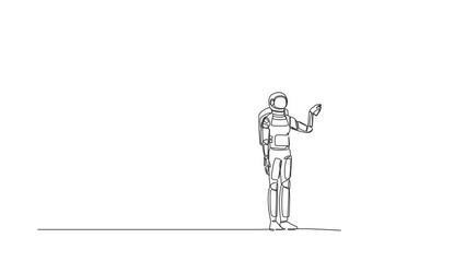 Poster - Animated self drawing of continuous line draw astronaut drawing profit graph on wall in moon. Analysis economic opportunity in space company. Cosmonaut deep space. Full length one line animation