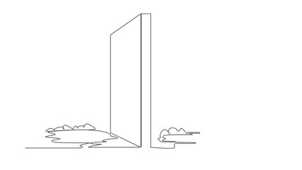 Poster - Self drawing animation of single line draw astronaut digging tunnel under wall or obstacle on border or on path to success space expedition. Cosmic galaxy space. Continuous line. Full length animated