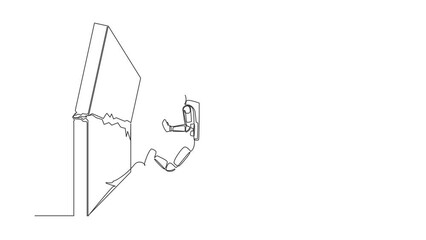 Poster - self drawing animation of single line draw astronaut doing kungfu or karate flying kick to destroy b