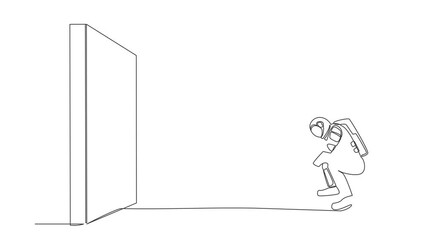 Poster - animated self drawing of continuous line draw astronaut ignites cannon in front of wall, want to des