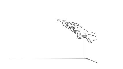 Poster - Self drawing animation of single line draw astronaut punch and break the wall. Flying spaceman breaks the wall in moon surface. Cosmic galaxy space concept. Continuous line draw. Full length animated