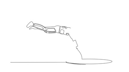 Poster - Animated self drawing of continuous line draw of young astronaut jump into hole. Failure to take advantage of spaceship business opportunities. Cosmonaut outer space. Full length single line animation