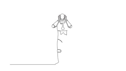 Poster - Animated self drawing of continuous line draw stressed robot with headache, hands on his head, migraine, health problems, pain head. Artificial intelligence machine. Full length one line animation