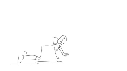 Poster - Animated self drawing of continuous line draw depressed robot crawling in despair on the floor. Frustrated concept. Artificial intelligence and machine learning process. Full length one line animation