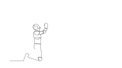 Poster - Self drawing animation of single line draw robot on knees and ask for help or praying. Psychological therapy and treatment. Artificial intelligence. Technology. Continuous line. Full length animated