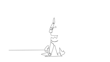Poster - Self drawing animation of single line draw robot kneeling pray. Loss money, economy crisis, bankrupt, depressed. Robotic artificial intelligence. Technology. Continuous line draw. Full length animated