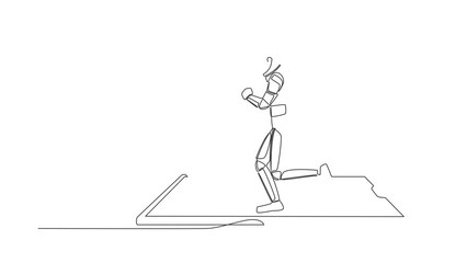 Poster - Animated self drawing of continuous line draw astronaut running on smartphone screen treadmill. Exercise fitness app. Cardio control digital. Cosmonaut outer space. Full length single line animation