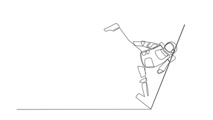 Poster - Self drawing animation of single line draw taekwondo astronaut in spacesuit doing kick pose getting out of smartphone screen. Online app taekwondo. Cosmic space. Continuous line. Full length animated