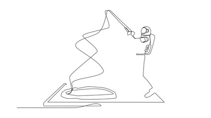 Poster - Animated self drawing of continuous line draw astronaut fishing on smartphone screen. Spaceman standing and fishing with rod. Fisherman mobile app. Cosmonaut deep space. Full length one line animation
