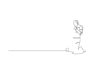 Poster - Self drawing animation of single line draw robot kneeling with both hands yes gesture. Success business target. Artificial intelligence. Technology industry. Continuous line draw. Full length animated
