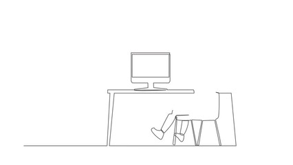 Poster - animated self drawing of continuous line draw back view robot completed task and triumphing with rai