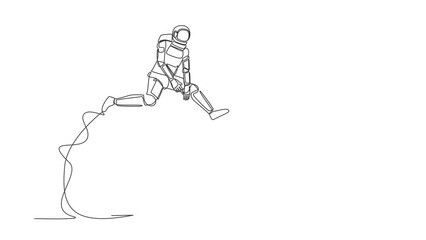 Poster - Self drawing animation of single line draw astronaut jumping over folder icon. Data archive in space company. Office paper document. Cosmic galaxy space concept. Continuous line. Full length animated