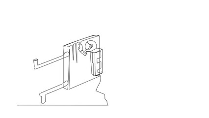 Poster - Self drawing animation of single line draw astronaut repair and installation batteries heater radiator. Ability to repair operating system. Cosmic galaxy space. Continuous line. Full length animated