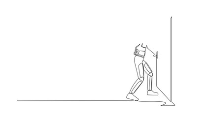 Poster - Self drawing animation of single line draw astronaut holding door knob in moon surface. Entering room in space company office building. Cosmic galaxy space. Continuous line draw. Full length animated