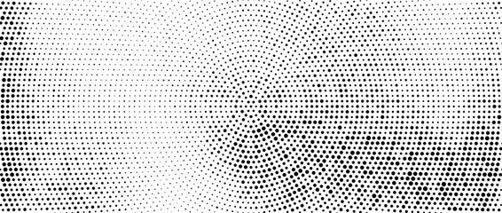 Poster - Radial halftone dots. Spotted and dotted gradient background. Concentric stains texture with fading effect. Black and white rough wallpaper. Grunge monochrome geometric backdrop. Vector
