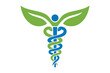Leaf caduceus medical symbol, healthcare logo vector template