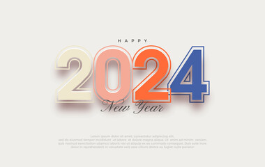 Wall Mural - Colorful Retro Design Happy New Year 2024. With a dark and bright background of the premium background for banners, posters or calendar.