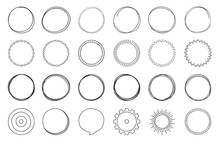 Set Of Hand Drawn Circles, Round Shapes And Objects, Doodle Style