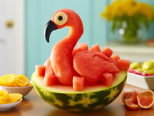 Watermelon Flamingo: Carve The Watermelon To Resemble A Flamingo's Body,Generative AI