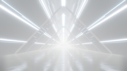 Poster - 3d rendering of white abstract sci-fi tunnel, Futuristic triangle spaceship corridor.