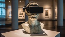 A VR Headset In A Museum Glass Display, Generative AI