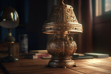 Antique Vintage Style Table Lamp With Ornaments, Generative AI